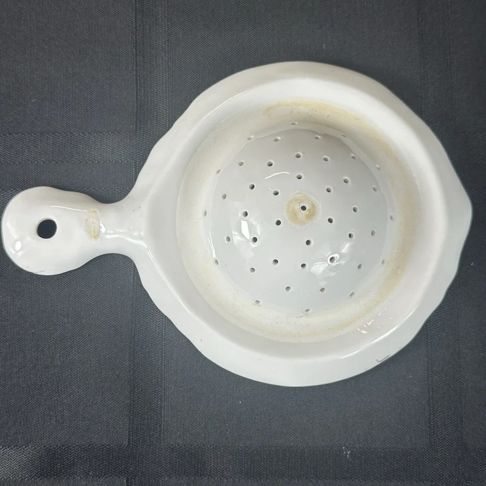 Antique Porcelain Handled Tea Strainer Pink‎ Roses Gold Laurel Shabby Chic